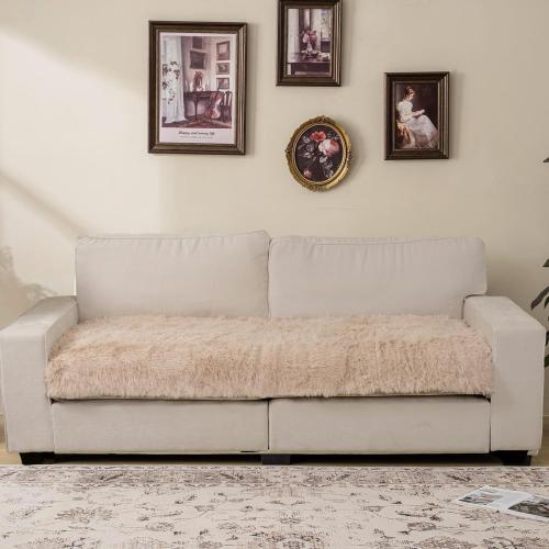 Dogs/Cats Bed Mats, Dog Pad Washable Removable Couch Cover with Anti-Slip Back, Plush Long Fur Mat, Perfect for Small, Medium and Large Dogs.(Beige, 40x50)