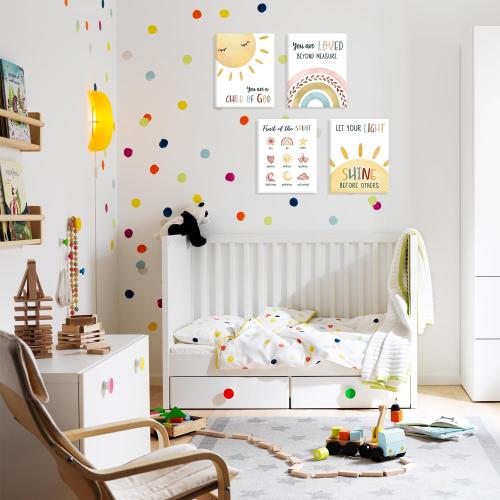 HOURIA Kids Bible Verses Wall Decor,Inspirational Christian Wall Art,Set Of 6 (8’’X10’’) Rainbow Scripture Canvas Wall Art For Nursery Bedroom Classroom Sunday School Decor,Christian Gifts For kids