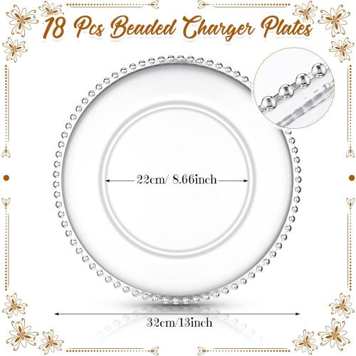 10 PCS Clear Charger Plates with Beaded Rim 13 Inch Plastic Round Charger Plates Bulk for Dinner Home Kitchen Wedding Party Tabletop(Silver)