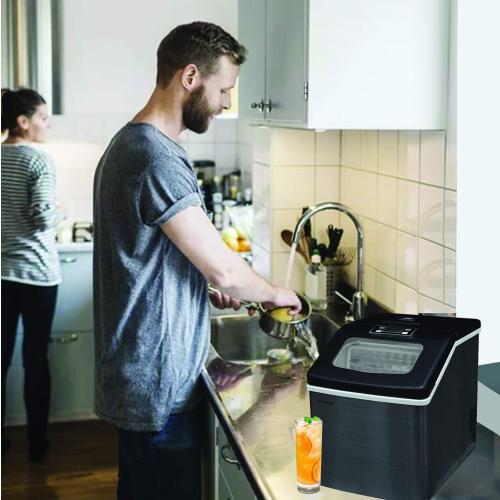 Frigidaire Ice Maker EFIC452, Countertop Stainless Steel Ice Maker with Transparent Window, Clear Ice Cube Maker with 40 lbs. Capacity, Ice Maker Machine – 14.8 D x 11 W x 14.1 H (Black)