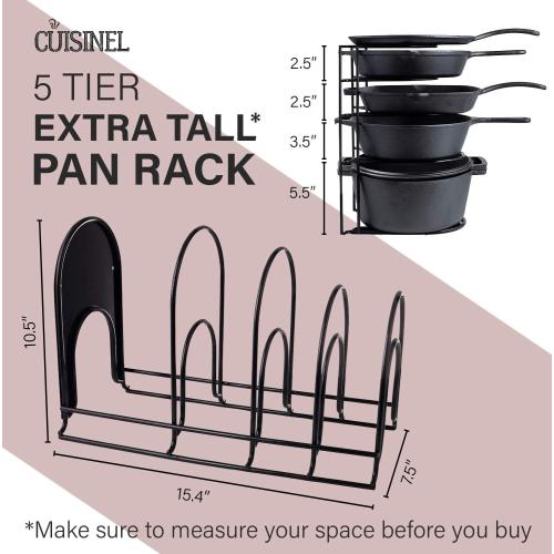 Cuisinel Heavy Duty Pots and Pans Organizer - Extra Large 5-Tier Rack - Holds Cast Iron Skillets, Dutch Oven - Durable Construction - Space Saving Kitchen Storage - No Assembly Required - Black 15.4