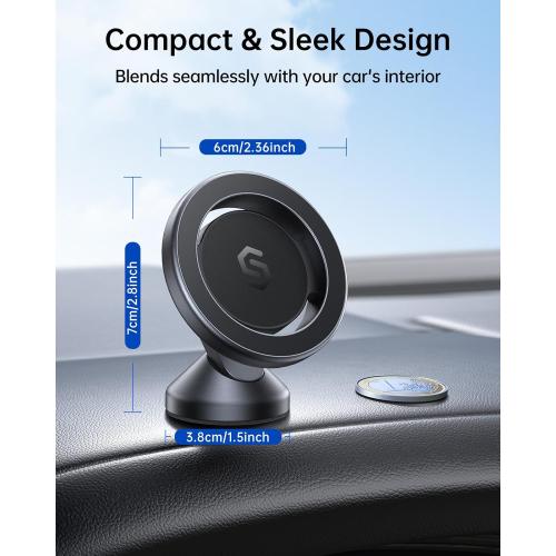 SYNCWIRE for MagSafe Car Mount - 360 Rotation Magnetic Phone Holder for Car Dashboard, Strong Magnets Car Phone Holder Mount Compatible iPhone 16 Pro Max 15 14 13 12,Samsung - MagSafe Car Accessories