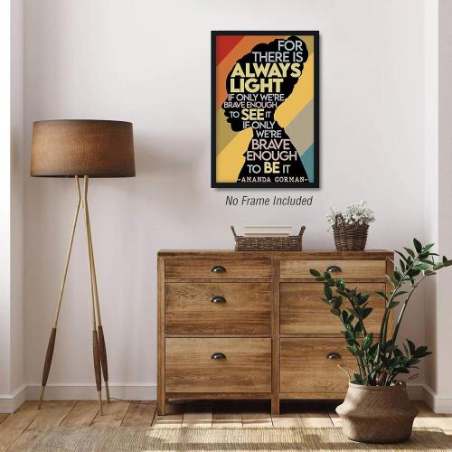 Amanda Gorman Poster Canvas Prints, Poem Amanda Gorman Wall Art The Hill We Climb Poem Poster Inaugural Quote Painting There Is Always Light Art Black History Month Wall Art Decor 16x24 Inch Unframed