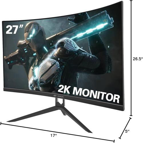 CRUA 27 Curved Gaming Monitor, QHD(2560x1440P) 144Hz/165Hz 99% sRGB Professional Computer Monitors, Support AMD FreeSync, Wall Mountable Installs(HDMI, DP)-Black