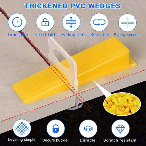 Tile Leveling System Clips 1/8 2000 Piece Tile Spacers Clips and 300 Piece Reusable Yellow Wedges for Tiles. Tile Tools Set for Professional Ceramic and Stone Installation