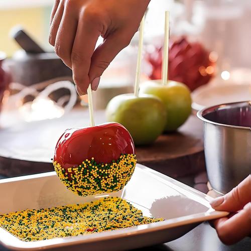 Candy Apple Sticks (50 Pack), 8 Inch Caramel Apple Sticks Skewers 5 mm Natural Bamboo Candy Making Skewer for Carmel BBQ Cotton Candy Wood Semi Pointed Lollipop Sticks Barbecue Corn Dog Cake Pops