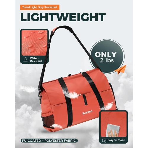 Tolaccea Gym Duffel Bag for Women, Travel Bags Foldable Sports Duffle with Shoe Compartment & Wet Pocket, Lightweight & Water-Resistant, Perfect for Workout, Weekender Overnight & Carry-On Expandable