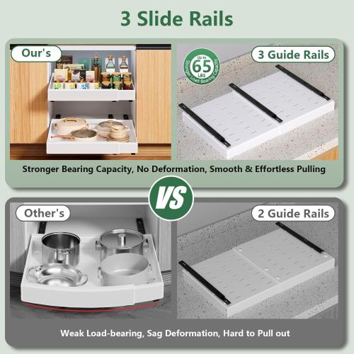 Pull Out Drawers Organizer for Kitchen Cabinets, 21 Deep, Expandable Cabinet Drawers Slide Out with Adhesive, Adjustable Deep Roll Out Cabinet Shelves for Pantry Pots Pans (White-1 Pack)
