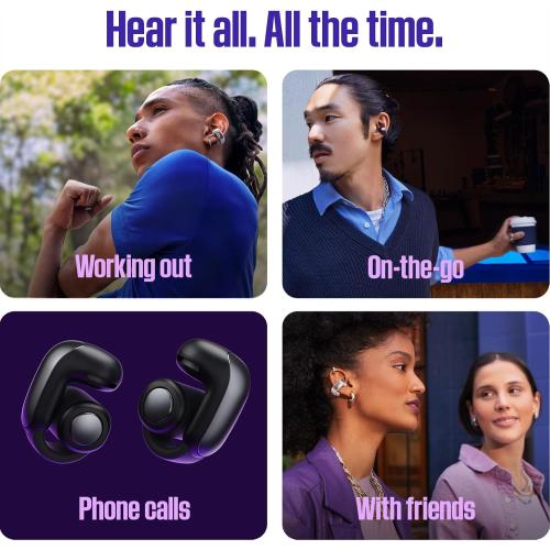 Bose Ultra Open Bluetooth Earbuds, True Wireless Earbuds with OpenAudio for Awareness, Clip On Design for Comfort, Immersive Audio, Up to 48 Hrs of Playtime, Black