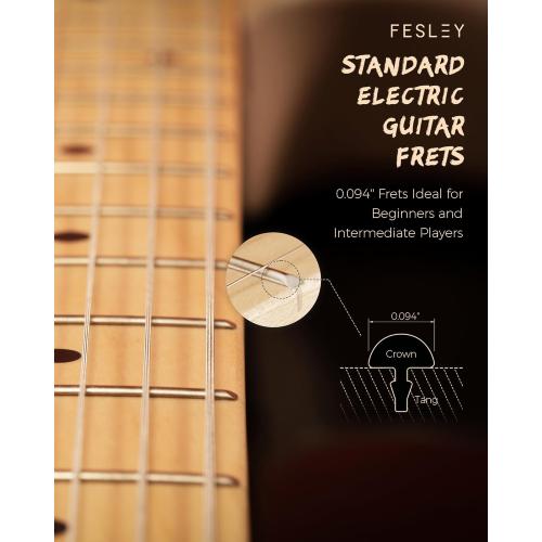 Fesley 39 Electric Guitar, Full Size Solid Body Electric Guitars For Beginner, ST Style, Maple Neck/Fretboard, Electric Guitar Kit With HSS Pickup, Gig Bag, Matte, Morandi Black