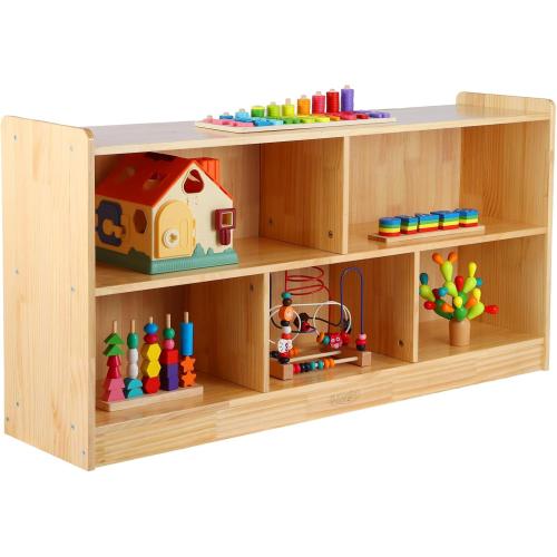 Montessori Shelf, 47-1/4 L Toy Shelf, Toy Storage Organizer with 2-Layer Bookshelf, 5-Section Wooden Storage Cabinet, Bookshelf for Kids Rooms, Playroom, School, Nursery