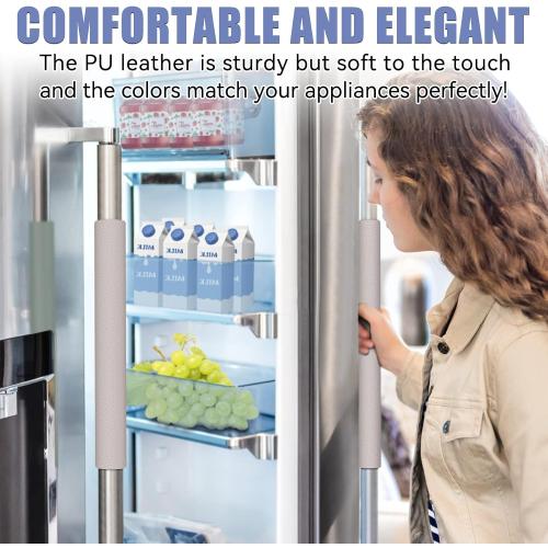 Refrigerator Handle Covers, 5PCS, Leather Kitchen Appliance Handle Covers, Keep Your Fridge Microwave Oven Stove Dishwasher Clean, Save Your Time, Trimmable and One Size Fits All (Light Grey)