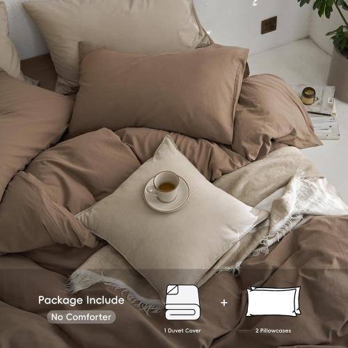 MooMee King Duvet Cover Set, 100% Washed Cotton Linen Like Twill Thick Sturdy Material Super Soft Breathable Durable Bedding for All Season, 3 Pieces (Bombay Brown, King 104x90)