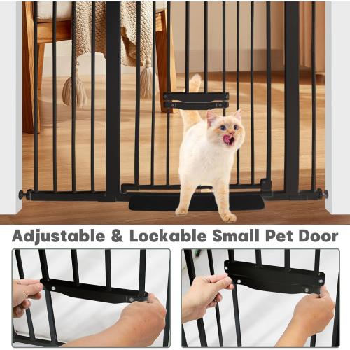 37 Inch Tall Baby Gate with Cat Door, Adjustable 29.55 and -46.06,Auto Close Pet Gate Easy Walk Thru Pet Door for Stairs, Doorway, House, Pressure Mounted Safety Child Gates