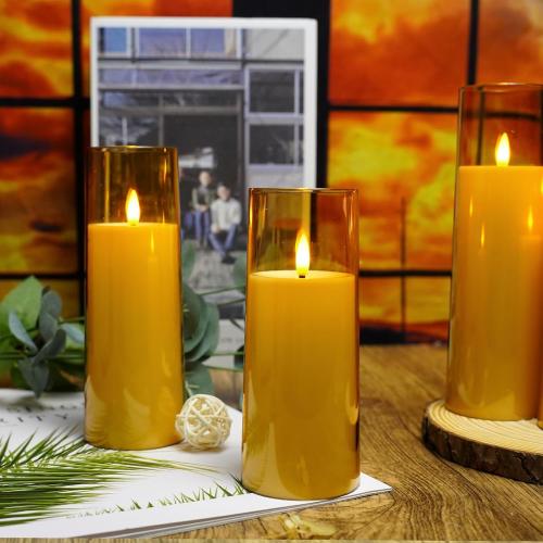 Flickering Flameless Candles Battery Operated with Remote and 2/4/6/8 H Timer Acrylic Led Pillar Candles Pack of 9 (appr D2.3xH5.56.57.5)with Realistic 3D Wick Candles for Home Decor(Gold)