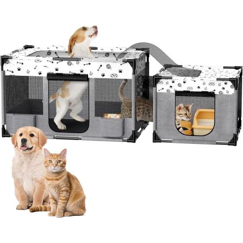 Portable Cat Playpen, PVC Pipe Reinforced Kitten Dog Pet Playpens for Indoor Cats Enclosed, Foldable Puppy Doggy Play Pen Outdoor, Kennel Tent Cage Crates, Zipper Top Cover(39x24x22)