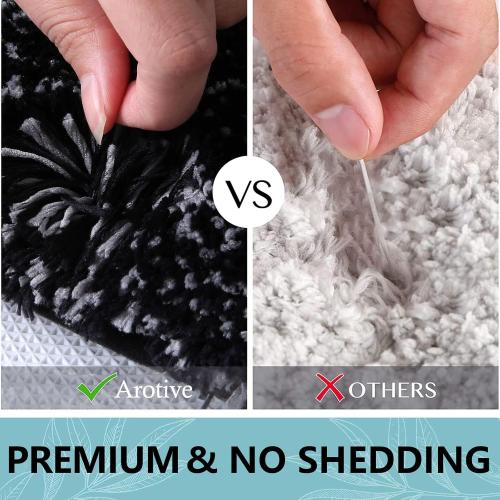 Arotive Microfiber Bathroom Rugs, Shaggy Soft and Absorbent Bath Rug, Non-Slip, Thick Plush Machine Washable Dry Bath Mats for Bathroom, Tub and Shower, 24x16, Black, Rectangular