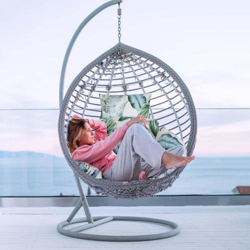 Egg Chair Cushion, Soft Thicken Swing Egg Chair Cushion with Headrest, Hanging Basket Chair Pads, Removable & Washable Hammock Chair Cushions for Indoor/Outdoor, Beige_BlueLeaf