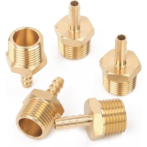 LTWFITTING Brass Barb Fitting Coupler/Connector 1/4-Inch Hose ID x 1/2-Inch Male NPT FuelVehicle Fuel System Heater System (Pack of 5)