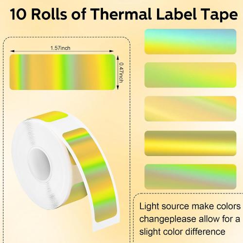 Gersoniel 1600 Pcs Label Tapes Compatible with D30 Label Printer Laminated Labeling Stickers Thermal Labels for Home Office(Laser Gold,12 x 40 mm)