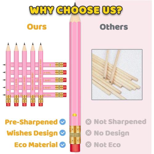 50Pcs - Baby Shower Sharpened Half Pencils with Erasers, Pre-sharpened Pencils for Baby Shower Games, 4 Inches