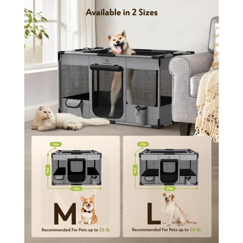 Dog Playpen,Fabric Fence, Portable Soft Cat Kennel Crate,Breathable Exercise Puppy Pen,PVC Pipe Frame,Indoor Outdoor Cage for Small Animals Under 25 Ibs with Carrying Case(Grey M)