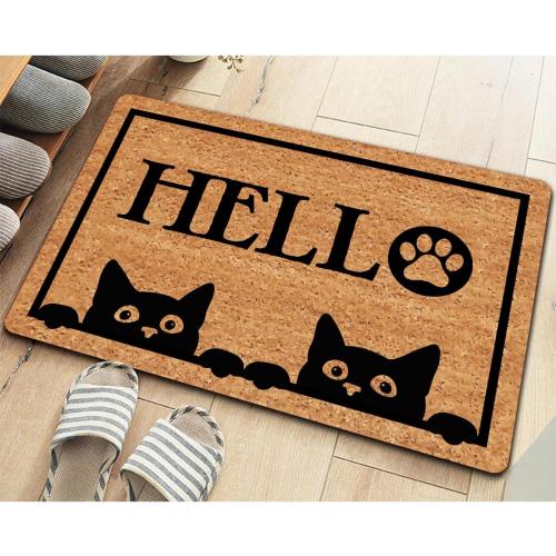 Funny Welcome Mat Personalized Front Porch Mat Decor Rugs with Rubber Back 30(L) x 18(W Black Peeking Cat Hello Doormat for Entrance Way Monogram Mats for Front Door No Slip Kitchen Rugs and Mats