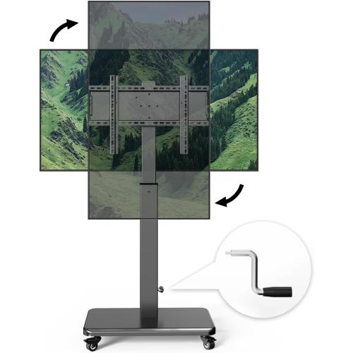 Mobile TV Cart with Handle Stepless Lift,Rolling TV Stand for 42-75inch TVs with 90 Rotating,Portrait to Landscape,Height Adjustable TV Stand with Wheels Holds up to 110lbs,Max VESA 600x500mm (Black)