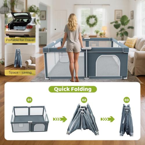 Foldable Baby Playpen - 71×59 Collapsible Play Pen for Babies and Toddlers - Indoor Outdoor Foldable Play Yard with 4 Handles - Folding Baby Playpen with Bag Portable Travel Play Yard