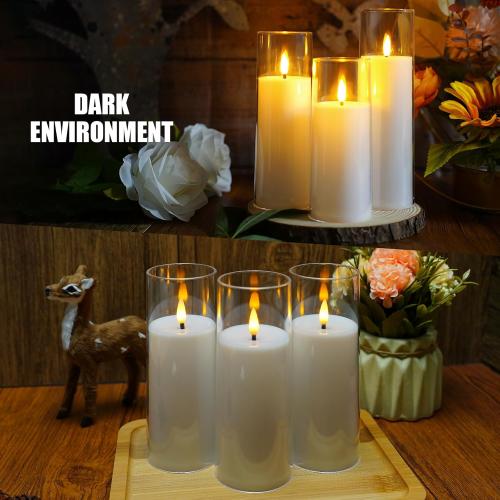 Flickering Flameless Candles Battery Operated with Remote and 2/4/6/8 H Timer Acrylic Led Pillar Candles Pack of 9 (appr D2.3xH5.56.57.5)with Realistic 3D Wick Candles for Home Decor(White)