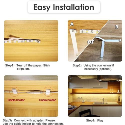 WOBANE Under Cabinet Lighting Kit,Flexible LED Strip Lights Bar,Under Counter Lights for Kitchen,Cupboard,Desk,Monitor Back,Shelf,6.6 Feet Tape Light Set,ETL Listed,120 LEDs,1100lm,2700K WarmWhite