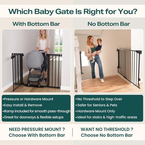 Cumbor 29.7-46 Baby Gate for Stairs, Mom's Choice Awards Winner-Auto Close Dog Gate for The House, Gifts for Mom, Easy Install Pressure Mounted Pet Gates for Doorways, Black