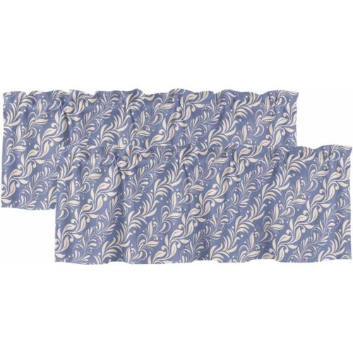 Blue Floral Valances for Windows, Decorative Rod Pocket Window Valance Curtains, Spring Flowers Pattern Plants Simple Vintage Short Curtain Drapes for Kitchen/Living Room, 2 Panels, 42 W x 12 L