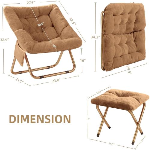 Kasunpul Comfy Saucer Chair, Foldable Living Room Chairs, Soft Faux Fur Lounge Chair for Bedroom, Reading Chairs for Adults, Teens, X-Large (Brown)