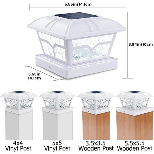 SIEDiNLAR Solar Post Cap Lights Outdoor 2 Color Modes 8 LEDs for 4x4 5x5 6x6 Wooden Vinyl Posts Fence Deck Patio Decoration Warm White & Cool White Lighting White (10 Pack)