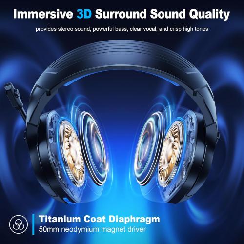 Fachixy FC-200 Wireless Gaming Headset with Mic for PS5, PS4 - Bluetooth 5.4 & 2.4GHz Gaming Headphones with Low Latency, 50-Hrs Battery Foldable Gamer Headset for Laptop, Switch and Mobile