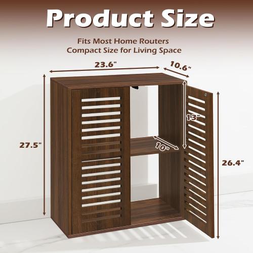 WiFi Router Storage Cabinet, Floor Standing Router Storage Box Modem, Multi-Functional Router Storage Box, Power Strip and Cable Management Hider Organizer for Living Room, Office, Bedroom, Walnut