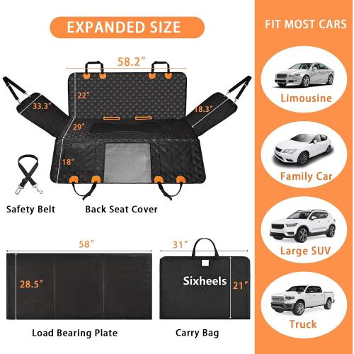 Dog Back Seat Cover Hard Bottom Truck Back Seats Protector, Large Backseat Extender for Dogs, Car Pet Rear Seat Covers Waterproof Dog Hammock Travel Accessories for Truck