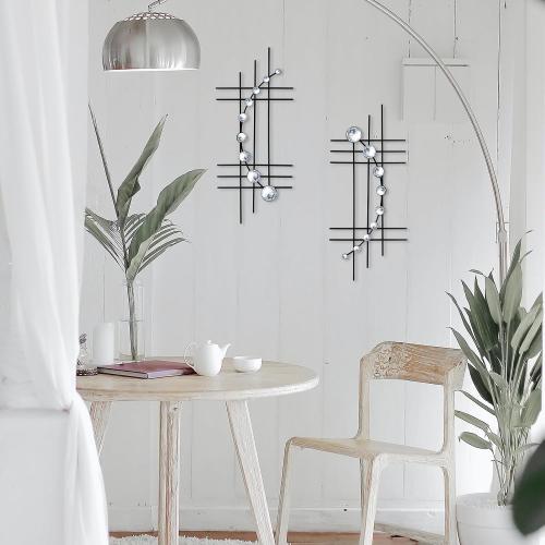 ZEXUIRU 2 Pack Black Abstrac Wall Decor – Metal Crystal Wall Art with Sparkling Rhinestones, 16.5’’/24 Inch Wall Hanging Set for Living Room Bedroom Bathroom – Modern Bling Home Decorations