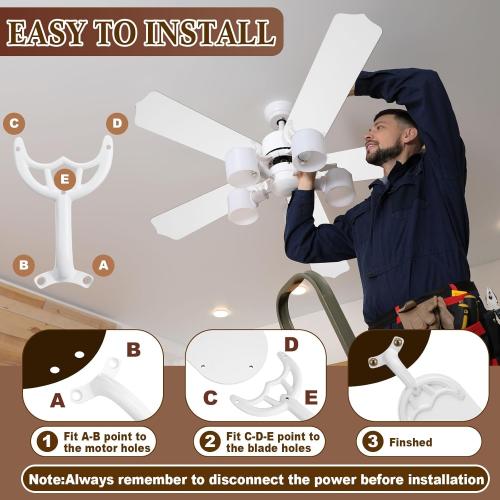 Yaocom 5 Sets 52 Inch Ceiling Fan Replacement Blades and Blade Arms, 5 Replacement Fan Blades and 5 Blade Arms with Mounting Hardware for Bedroom Patio Living Room
