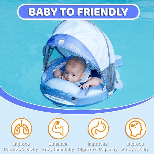 Blue Shark Mambobaby Baby Pool Float with Canopy & Tail Baby Swim Float Non-Inflatable Solid Baby Float Soft Waterproof Skin-Friendly Material Infant Swim Float for 3-24 Months Baby Boys Girls(Shark)