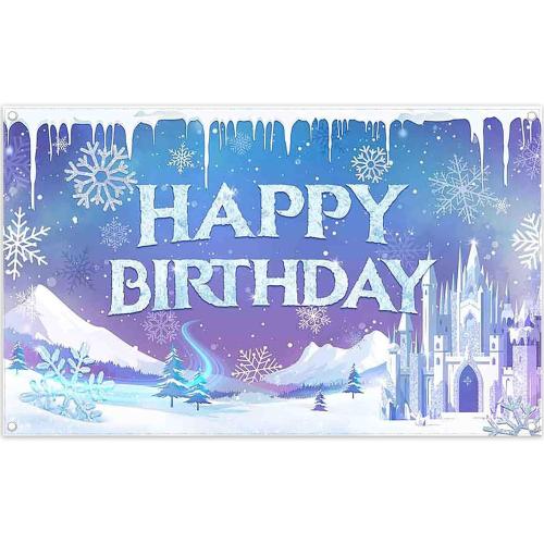 Fabric 72x43inch Ice Snow Winter Birthday Backdrop Magical Castle Wonderland Snowflake Photography Background Kids Girls Party Decorations Photo Props
