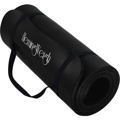 Size Large Color Black HemingWeigh 1 Inch Extra Thick Non Slip Yoga Mat - Exercise Mats for Home Workouts, Black