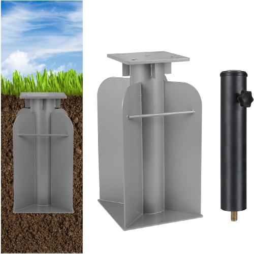 SLIIMU 18lbs In-ground Umbrella Base with Umbrella Stand Tube, Universal Umbrella Ground Anchor, Patio Umbrella Base In Ground for Offset Cantilever Umbrella, Hanging Parasol Stand Holder, Silver