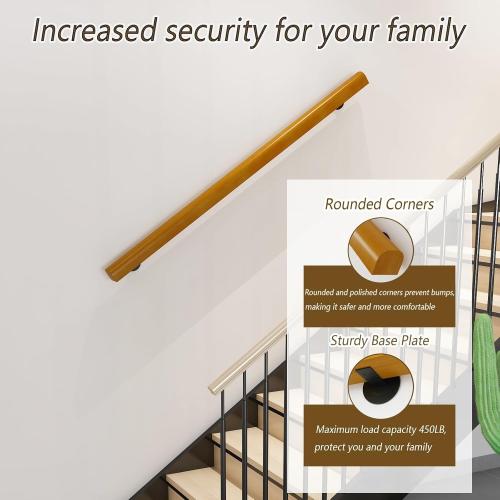 10FT Wooden Stair Railing Indoor, Wall Railings for Stairs, Hand Rails for Indoor Stairs, Non-Slip Stair Handrail for Home Garden Corridor Lofts Kindergarten Guardrail(4 Sections, 4 x 2.5FT)