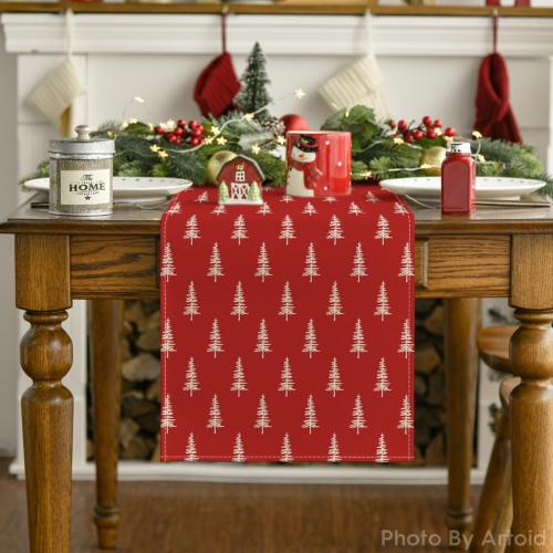 Artoid Mode Red Xmas Tree Christmas Table Runner, Seasonal Winter Kitchen Dining Table Decoration for Home Party Decor 13x72 Inch