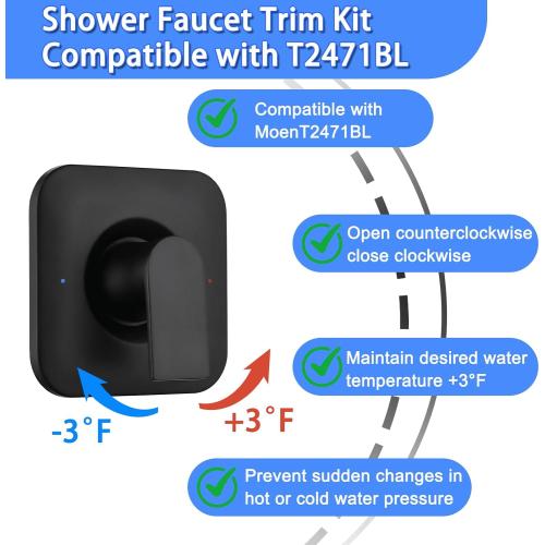 Shower Handle Replacement for Moen T2471BL Genta LX Posi-Temp Valve Trim Kit, Fits 2510 2520 2570 2590 Valves, Matte Black Shower Trim Kit Shower Lever Handle (Valve Not Included)