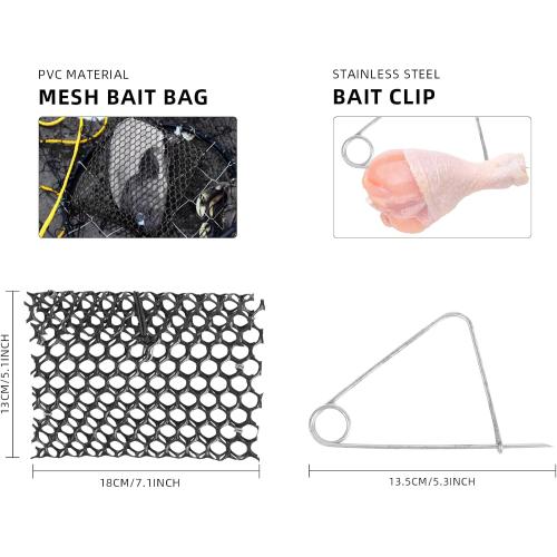 Double Ring Crab Trap - Steel Ring Crab Net, 24 Top, 20 Bottom, 50' Rope, Bait Bag, Clip, Gauge for Dungeness, Rock and Blue Crab