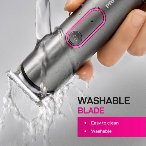 Color Grey PRITECH Pubic Hair Trimmer Women - Rechargeable Bikini Trimmer for Women Sensitive Skin, Wet & Dry Use, Pain-Free Electric Razor&Shaver with Standing Recharge Dock, Ideal Gift, Aurora Gray