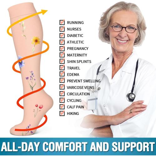 Bluemaple 6 Pack Copper Compression Socks for Women and Men Circulation-Best Support for Medical, Running,Nursing,Athletic